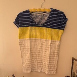 Athleta Navy, Yellow, and White Striped Tee - Sweet Escapes
